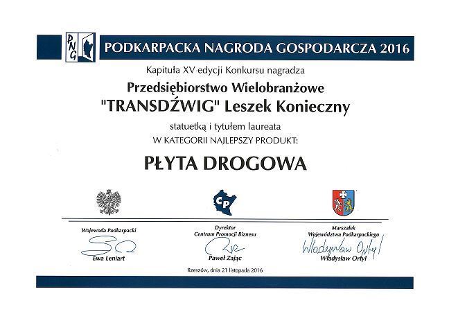 Podkarpacka Nagroda Gospodarcza za płyty drogowe.